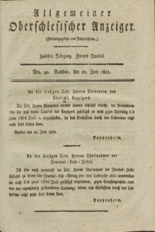 Allgemeiner Oberschlesischer Anzeiger. Jg.12, Quartal 2, Nro. 50 (22 Juni 1822)