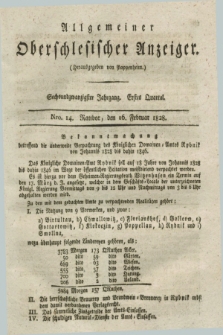 Allgemeiner Oberschlesischer Anzeiger. Jg.26, Quartal 1, Nro. 14 (16 Februar 1828) + dod.
