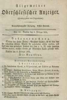 Allgemeiner Oberschlesischer Anzeiger. Jg.29, Quartal 1, Nro. 12 (9 Februar 1831)