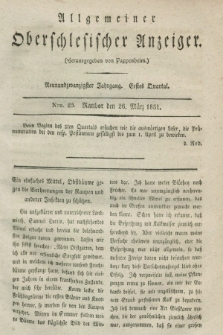 Allgemeiner Oberschlesischer Anzeiger. Jg.29, Quartal 1, Nro. 25 (26 März 1831)