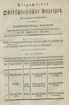 Allgemeiner Oberschlesischer Anzeiger. Jg.29, Quartal 2, Nro. 37 (7 Mai 1831)