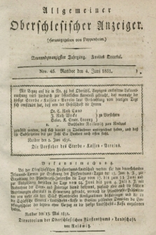 Allgemeiner Oberschlesischer Anzeiger. Jg.29, Quartal 2, Nro. 45 (4 Juni 1831)