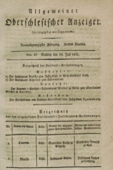 Allgemeiner Oberschlesischer Anzeiger. Jg.29, Quartal 3, Nro. 57 (16 Juli 1831)