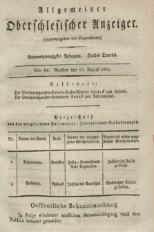 Allgemeiner Oberschlesischer Anzeiger. Jg.29, Quartal 3, Nro. 64 (10 August 1831)