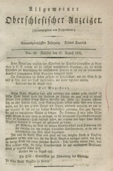 Allgemeiner Oberschlesischer Anzeiger. Jg.29, Quartal 3, Nro. 69 (27 August 1831)