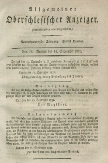 Allgemeiner Oberschlesischer Anzeiger. Jg.29, Quartal 3, Nro. 74 (14 September 1831)