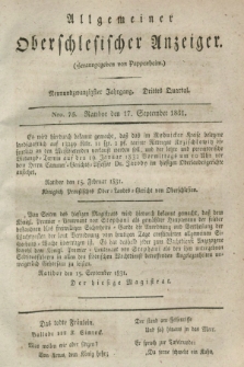 Allgemeiner Oberschlesischer Anzeiger. Jg.29, Quartal 3, Nro. 75 (17 September 1831)