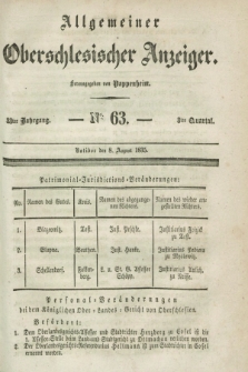 Allgemeiner Oberschlesischer Anzeiger. Jg.33, Quartal 3, № 63 (8 August 1835)