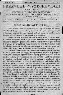 Przegląd Wszechpolski : miesięcznik poświęcony polityce narodowej oraz zagadnieniom życia społecznego, ekonomicznego i umysłowego. 1902, nr 1