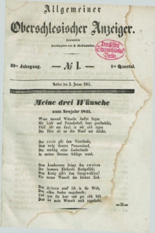 Allgemeiner Oberschlesischer Anzeiger. Jg.39, Quartal 1, № 1 (2 Januar 1841)