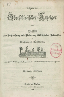 Allgemeiner Oberschlesischer Anzeiger. Jg.40, Inhalt (1842)