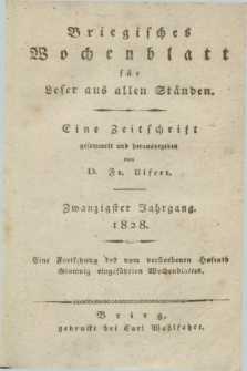 Briegisches Wochenblatt für Leser aus allen Ständen : eine Zeitschrift. Jg.20, [nr] 14 (5 Januar 1828) + dod.