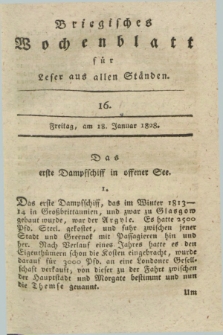 Briegisches Wochenblatt für Leser aus allen Ständen : eine Zeitschrift. [Jg.20], [nr] 16 (18 Januar 1828) + dod.