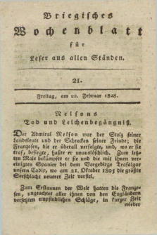 Briegisches Wochenblatt für Leser aus allen Ständen : eine Zeitschrift. [Jg.20], [nr] 21 (22 Februar 1828) + dod.