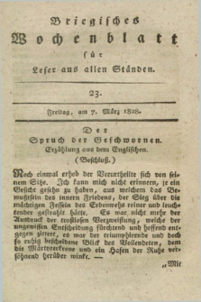 Briegisches Wochenblatt für Leser aus allen Ständen : eine Zeitschrift. [Jg.20], [nr] 23 (7 März 1828) + dod.