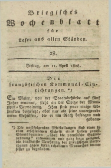 Briegisches Wochenblatt für Leser aus allen Ständen : eine Zeitschrift. [Jg.20], [nr] 28 (11 April 1828) + dod.