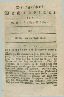 Briegisches Wochenblatt für Leser aus allen Ständen : eine Zeitschrift. [Jg.20], [nr] 29 (18 April 1828) + dod.