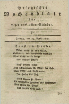 Briegisches Wochenblatt für Leser aus allen Ständen : eine Zeitschrift. [Jg.20], [nr] 30 (25 April 1828) + dod.