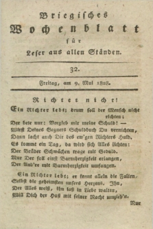 Briegisches Wochenblatt für Leser aus allen Ständen : eine Zeitschrift. [Jg.20], [nr] 32 (9 Mai 1828) + dod.