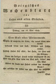 Briegisches Wochenblatt für Leser aus allen Ständen : eine Zeitschrift. [Jg.20], [nr] 33 (16 Mai 1828) + dod.