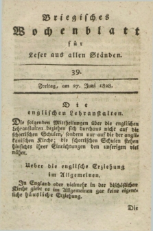 Briegisches Wochenblatt für Leser aus allen Ständen : eine Zeitschrift. [Jg.20], [nr] 39 (27 Juni 1828) + dod.