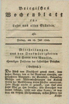 Briegisches Wochenblatt für Leser aus allen Ständen : eine Zeitschrift. [Jg.20], [nr] 42 (18 Juli 1828) + dod.