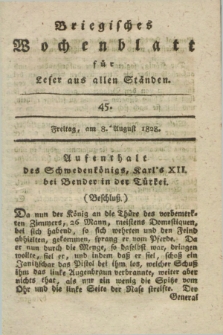 Briegisches Wochenblatt für Leser aus allen Ständen : eine Zeitschrift. [Jg.20], [nr] 45 (8 August 1828) + dod.