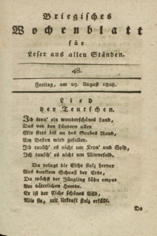 Briegisches Wochenblatt für Leser aus allen Ständen : eine Zeitschrift. [Jg.20], [nr] 48 (29 August 1828) + dod.