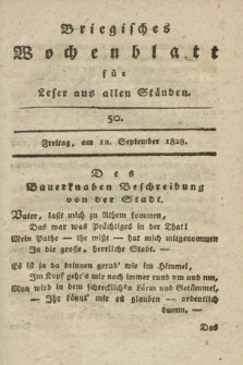 Briegisches Wochenblatt für Leser aus allen Ständen : eine Zeitschrift. [Jg.20], [nr] 50 (12 September 1828) + dod.