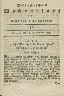 Briegisches Wochenblatt für Leser aus allen Ständen : eine Zeitschrift. [Jg.20], [nr] 51 (19 September 1828) + dod.
