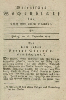 Briegisches Wochenblatt für Leser aus allen Ständen : eine Zeitschrift. [Jg.20], [nr] 52 (26 September 1828) + dod.