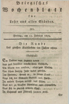 Briegisches Wochenblatt für Leser aus allen Ständen. [Jg.21], [nr] 20 (13 Februar 1829) + dod.