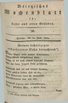 Briegisches Wochenblatt für Leser aus allen Ständen. [Jg.21], [nr] 38 (19 Juni 1829) + dod.