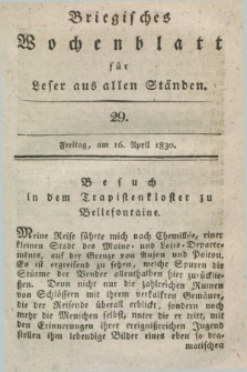 Briegisches Wochenblatt für Leser aus allen Ständen. [Jg.22], [nr] 29 (16 April 1830) + dod.