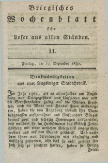 Briegisches Wochenblatt für Leser aus allen Ständen. [Jg.22], [nr] 11 (17 Dezember 1830) + dod.