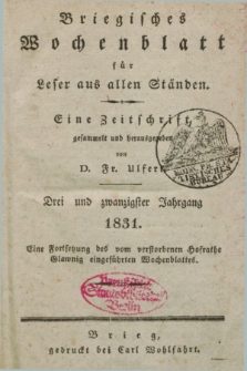 Briegisches Wochenblatt für Leser aus allen Ständen. Jg.23, [nr] 14 (7 Januar 1831) + dod.