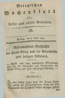 Briegisches Wochenblatt für Leser aus allen Ständen. [Jg.23], [nr] 35 (3 Juni 1831) + dod.