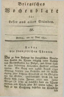 Briegisches Wochenblatt für Leser aus allen Ständen. [Jg.23], [nr] 38 (24 Juni 1831) + dod.