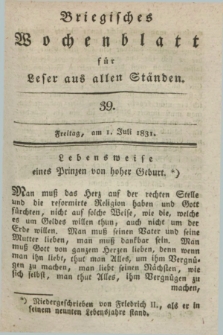 Briegisches Wochenblatt für Leser aus allen Ständen. [Jg.23], [nr] 39 (1 Juli 1831) + dod.