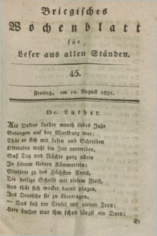 Briegisches Wochenblatt für Leser aus allen Ständen. [Jg.23], [nr] 45 (12 August 1831) + dod.