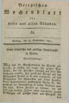 Briegisches Wochenblatt für Leser aus allen Ständen. [Jg.23], [nr] 51 (23 September 1831) + dod.