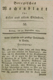 Briegisches Wochenblatt für Leser aus allen Ständen. [Jg.23], [nr] 52 (30 September 1831) + dod.