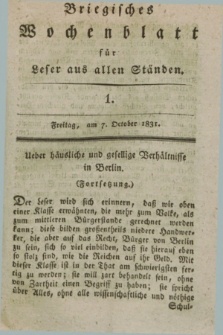 Briegisches Wochenblatt für Leser aus allen Ständen. [Jg.23], [nr] 1 (7 October 1831) + dod.
