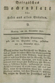 Briegisches Wochenblatt für Leser aus allen Ständen. [Jg.23], [nr] 9 (28 November 1831) + dod.