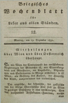 Briegisches Wochenblatt für Leser aus allen Ständen. [Jg.23], [nr] 12 (19 Dezember 1831) + dod.