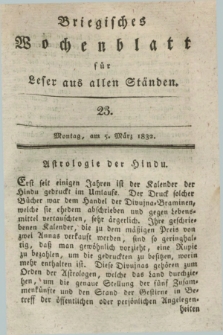 Briegisches Wochenblatt für Leser aus allen Ständen. [Jg.24], [nr] 23 (5 März 1832) + dod.