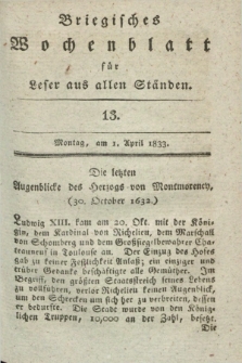 Briegisches Wochenblatt für Leser aus allen Ständen. [Jg.25], [nr] 13 (1 April 1833) + dod.