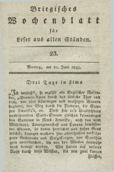 Briegisches Wochenblatt für Leser aus allen Ständen. [Jg.25], [nr] 23 (10 Juni 1833) + dod.