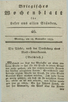 Briegisches Wochenblatt für Leser aus allen Ständen. [Jg.25], [nr] 46 (18 November 1833) + dod.