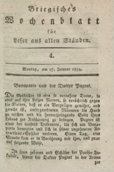 Briegisches Wochenblatt für Leser aus allen Ständen. [Jg.25] [i.e. 26], [nr] 4 (27 Januar 1834) + dod.